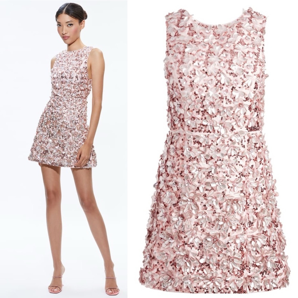 NWOT Alice + Olivia Lindsey Embellished Mini Gown Size 2 Blush Rose MSRP $995 - Picture 13 of 16